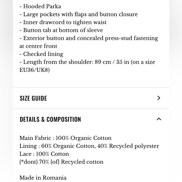 EUC sezane hugo parka sand size us 2/fr 34/uk 6 organic cotton - Picture 16 of 16